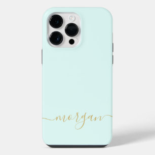 Girly Blue Monogram Modern Script Personalised Cas iPhone 14 Pro Max Case
