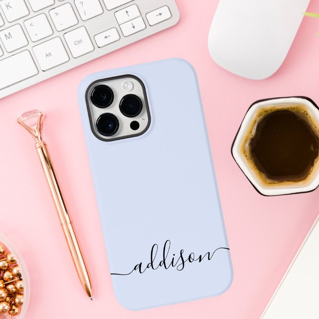Girly Blue Monogram Modern Script Personalised Case-Mate iPhone Case (Creator Uploaded)