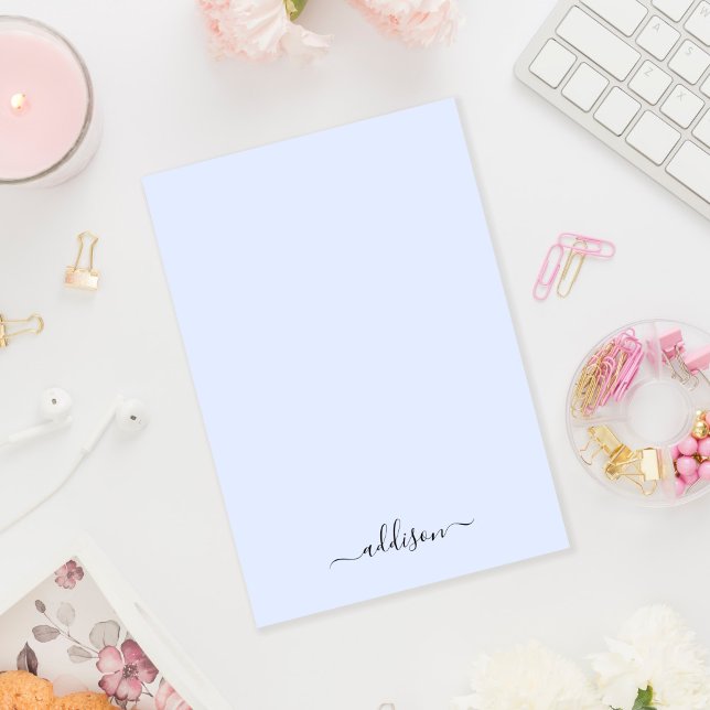 Girly Blue Monogram Modern Script Personalised Post-it Notes (Creator Uploaded)