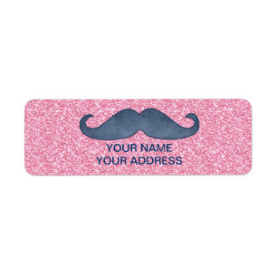 GIRLY BLUE MUSTACHE PINK GLITTER PHOTO