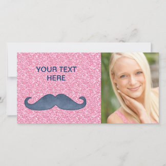 GIRLY BLUE MUSTACHE PINK GLITTER PHOTO