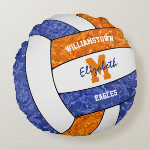 girly blue orange volleyball club team colours round cushion
