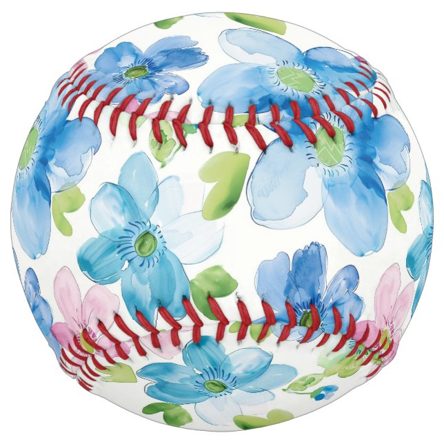 Girly Blue Pink Floral Softball (Front)
