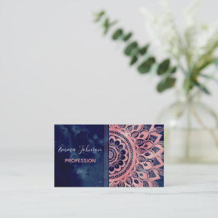 Girly Blue Pink Mandala Floral  Business Card
