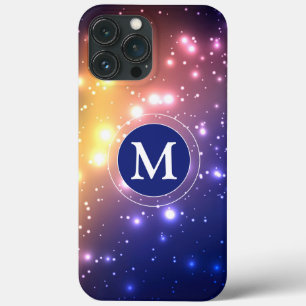 Girly Blue Pink Yellow Glow Sparkly Monogram iPhone 13 Pro Max Case