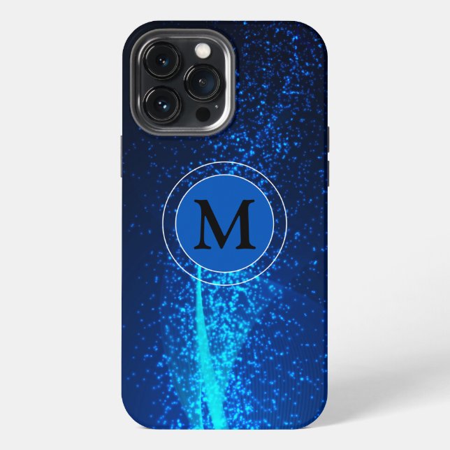 Girly Blue Sparkly Monogram iPhone Case (Back)