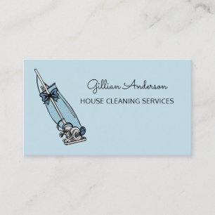 Girly Blue Vacuum Cleaner House Cleaning Services Business Card
