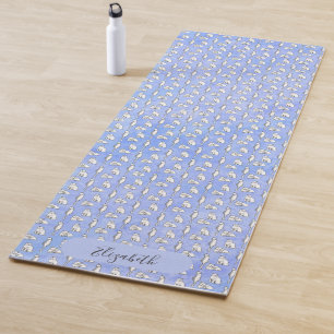 Girly Blue Watercolor Cats Custom Name Colourful Yoga Mat