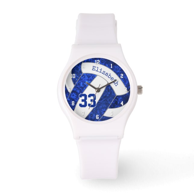 girly blue white custom sports volleyball watch (Front)