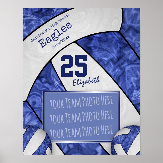 girly blue white volleyball team photo poster (Front)