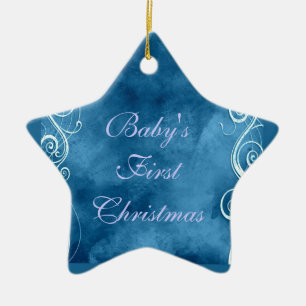 Girly Blue with White Swirls & Curls Ceramic Tree Decoration