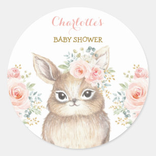 Girly Blush Bunny Rabbit Baby Shower Party Favour Classic Round Sticker