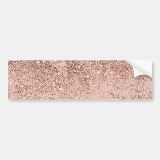 Girly blush coral faux rose gold glitter marble bumper sticker (Front)