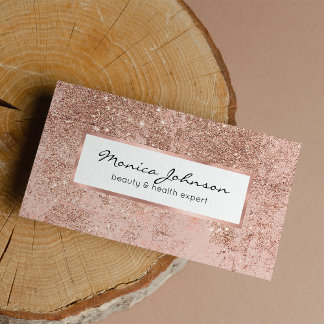 Girly blush coral faux rose gold glitter marble business card