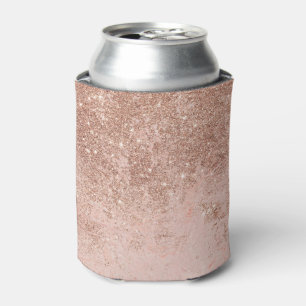 Girly blush coral faux rose gold glitter marble can cooler