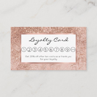 Girly blush coral faux rose gold glitter marble loyalty card