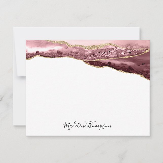 Girly Blush Gold Agate Geode Script Typography Card (Front)