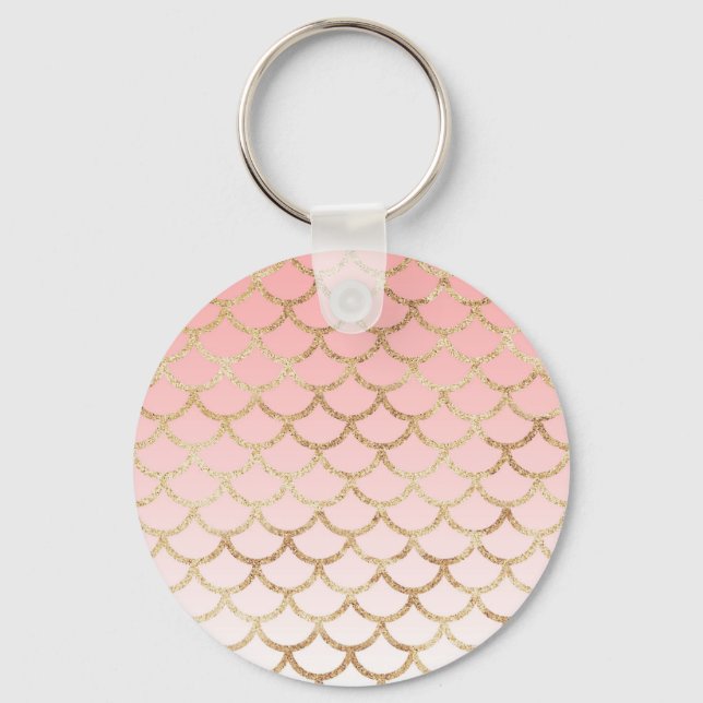 Girly Blush Pink and Gold Mermaid Glitter Sparkles Key Ring (Front)
