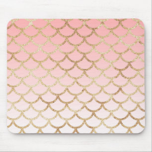 Girly Blush Pink and Gold Mermaid Glitter Sparkles Mouse Mat