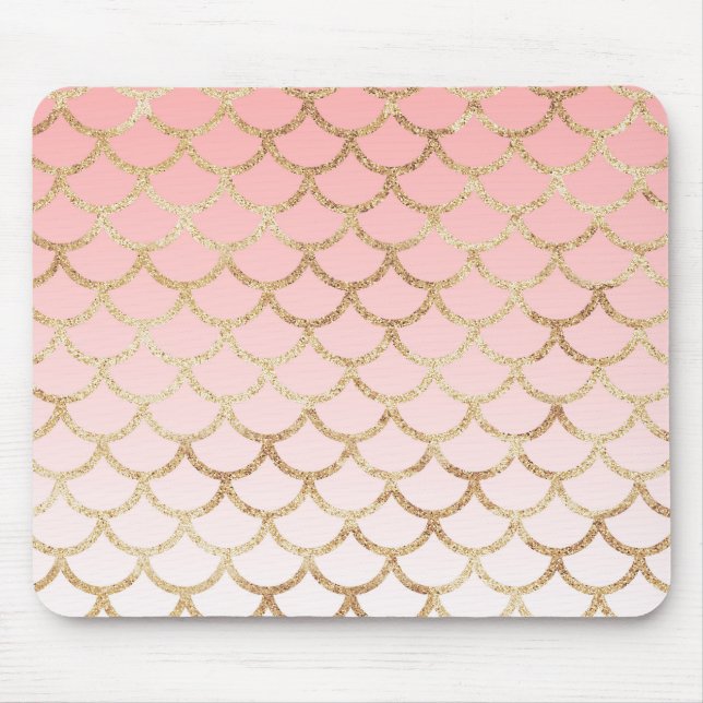 Girly Blush Pink and Gold Mermaid Glitter Sparkles Mouse Mat (Front)
