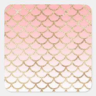 Girly Blush Pink and Gold Mermaid Glitter Sparkles Square Sticker