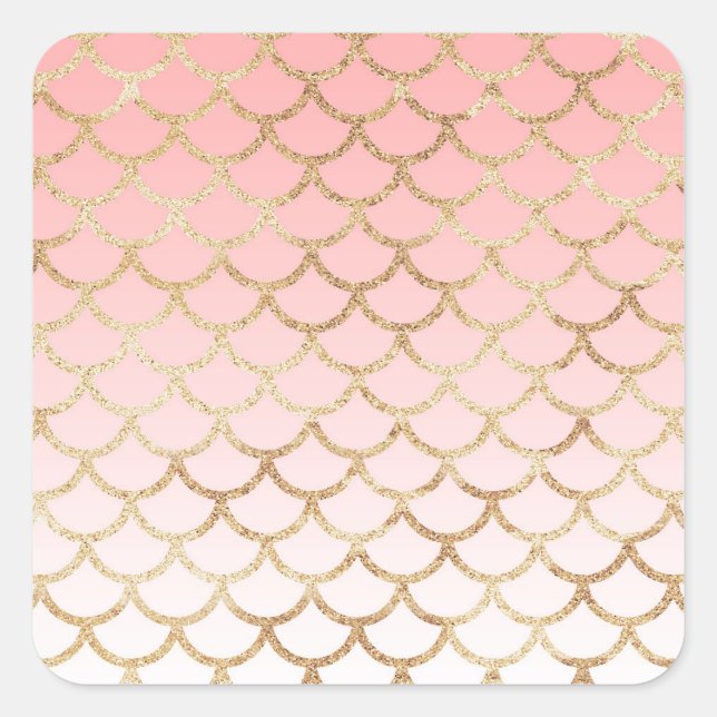 Girly Blush Pink and Gold Mermaid Glitter Sparkles Square Sticker (Front)