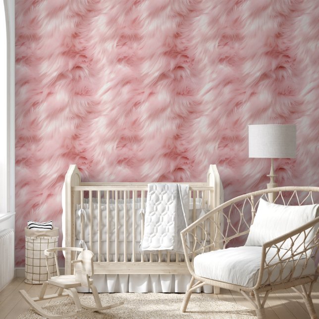 Girly Blush Pink Animal Faux Fur (image of fur) Wallpaper (Kids)