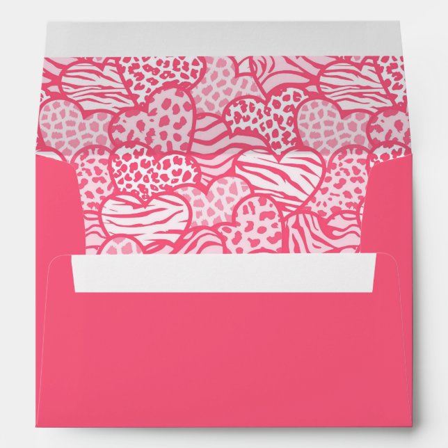 Girly Blush Pink Animal Print Hearts Valentine Envelope (Back (Bottom))
