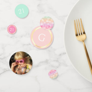 Girly Blush Pink Any Age Birthday Photo Initial Confetti
