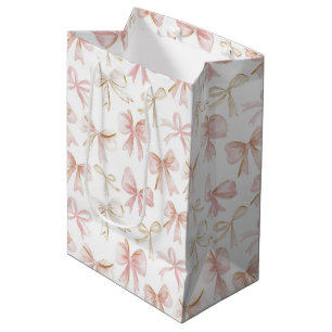 Girly Blush Pink Bows Baby Shower Medium Gift Bag