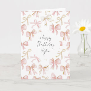 Girly Blush Pink Bows Birthday Card