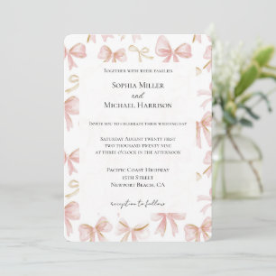 Girly Blush Pink Bows Wedding Invitation
