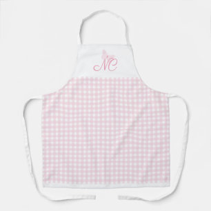 Girly Blush Pink Butterfly Monogram Gingham Checks Apron