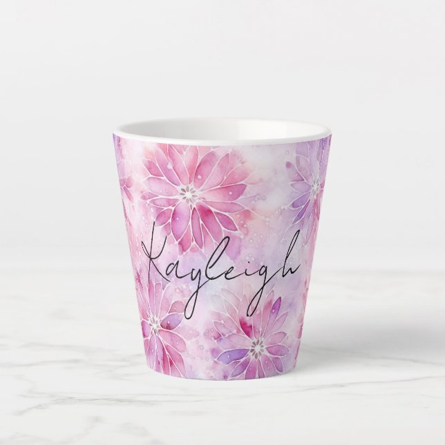 Girly Blush Pink Chic Lavender Floral  Latte Mug (Front)