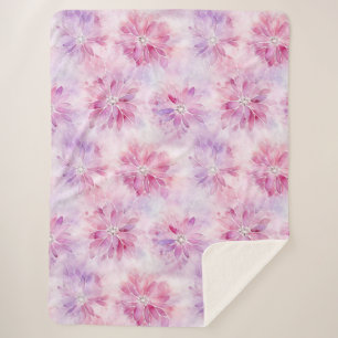 Girly Blush Pink Chic Lavender Floral Sherpa Blanket