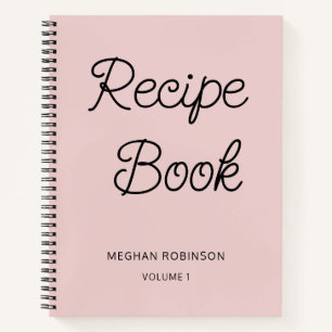 Girly Blush Pink Cookbook Personalised Recipe Note Notebook