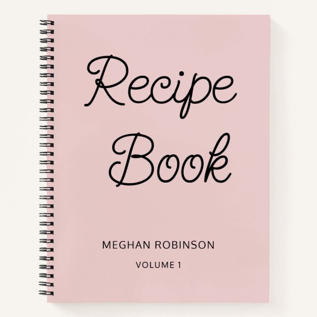 Girly Blush Pink Cookbook Personalised Recipe Note Notebook (Front)