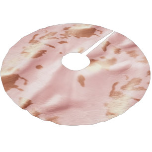 Girly Blush Pink Cream Brown Cowhide Brushed Polyester Tree Skirt
