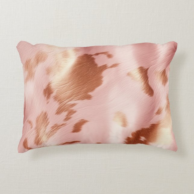 Girly Blush Pink Cream Brown Cowhide Decorative Cushion (Front)