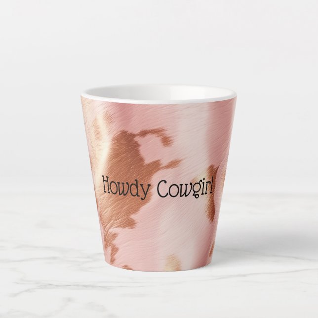 Girly Blush Pink Cream Brown Cowhide Latte Mug (Front)