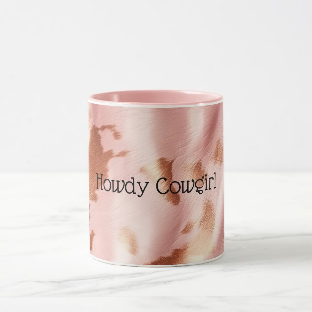 Girly Blush Pink Cream Brown Cowhide Mug (Center)