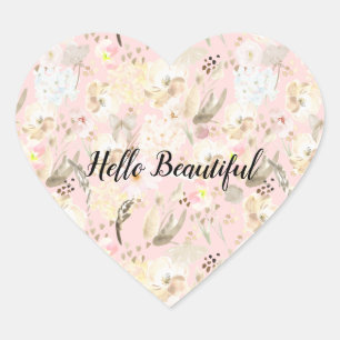 Girly Blush Pink Cream White Floral Heart Sticker