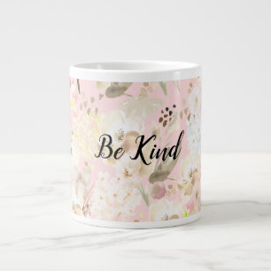 Girly Blush Pink Cream White Floral Large Coffee Mug