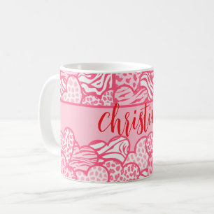 Girly Blush Pink Cute Animal Print Hearts Name Coffee Mug
