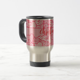 Girly Blush Pink Cute Animal Print Hearts Name Travel Mug