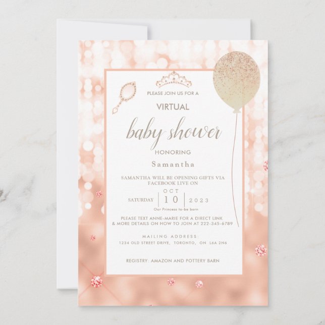 Girly Blush Pink Diamond Rose Gold Baby Shower Invitation (Back)