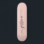 Girly blush pink elegant script name skateboard<br><div class="desc">Girly skateboard with a blush pink background design and an elegant,  hand lettered script. Personalize with your name.</div>
