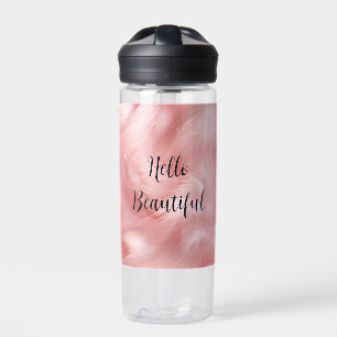 Girly Blush Pink Faux Fur Wrapping Paper Water Bottle