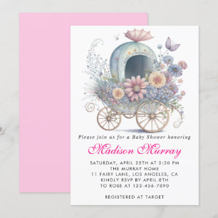Girly Blush Pink Floral Buggy Stroller Baby Shower Invitation