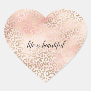 Girly Blush Pink Glam Gold Leopard Print Heart Sticker